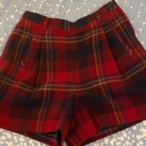 The Limited Red Plaid High-Waist Women’s Shorts, blended wool.